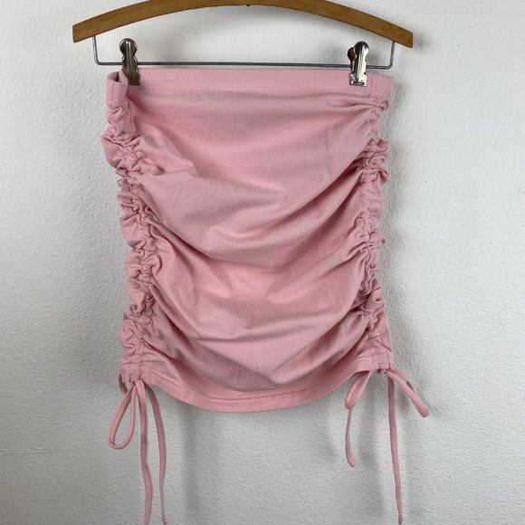 Forever 21 Pink Mini Knit Skirt Large Adjustable Gathered Sides Clubbing - Picture 6 of 15